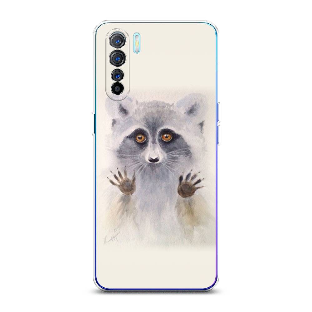 

Чехол на Oppo A91 "Енот за стеклом", Бежевый;серый, 252450-4