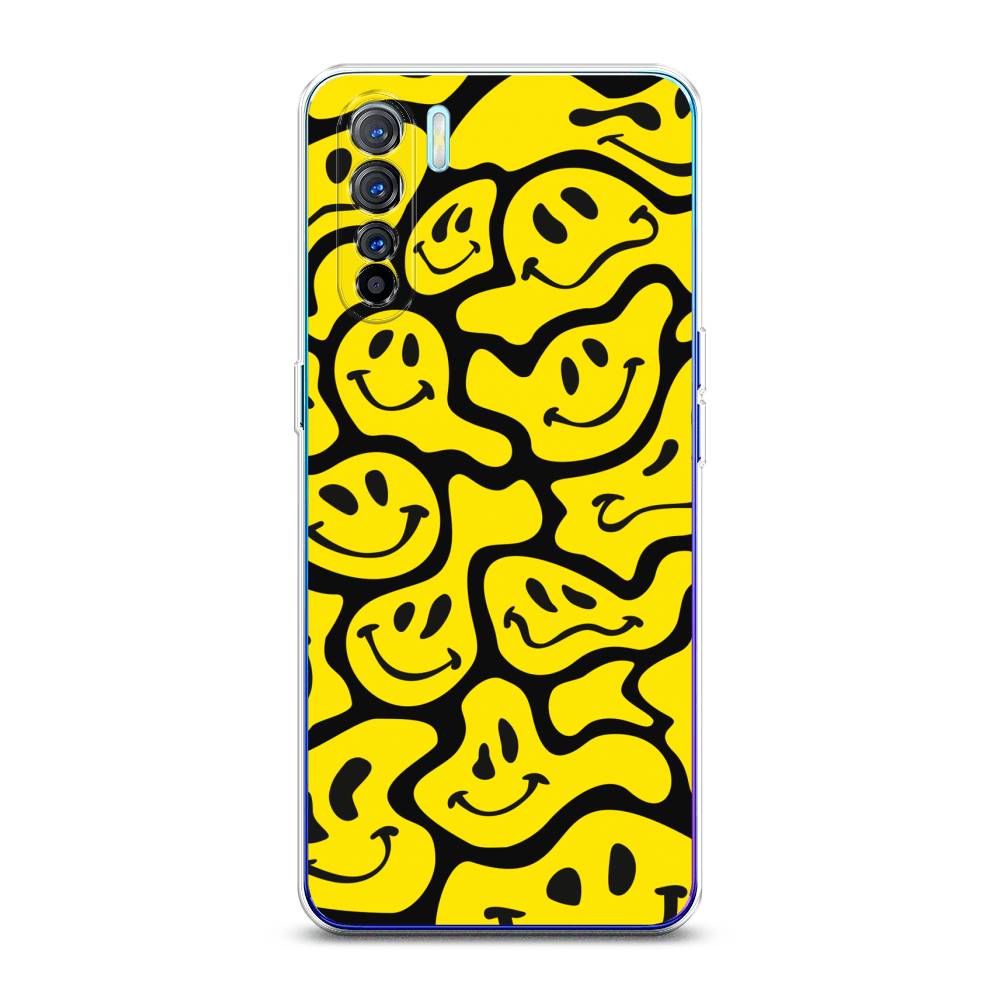 

Чехол на Oppo A91 "Расплывчатые смайлики желтые", Черный;желтый, 252450-6