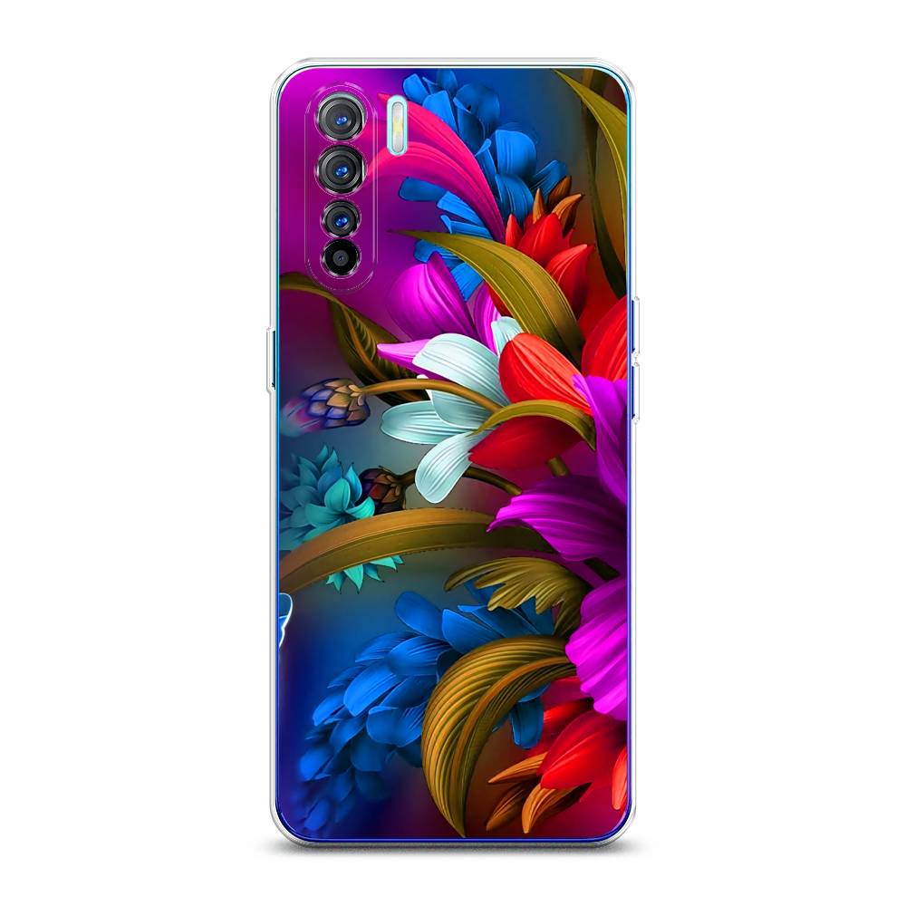 

Чехол на Oppo A91 "Фантастические цветы", Фиолетовый;красный;синий, 252450-2