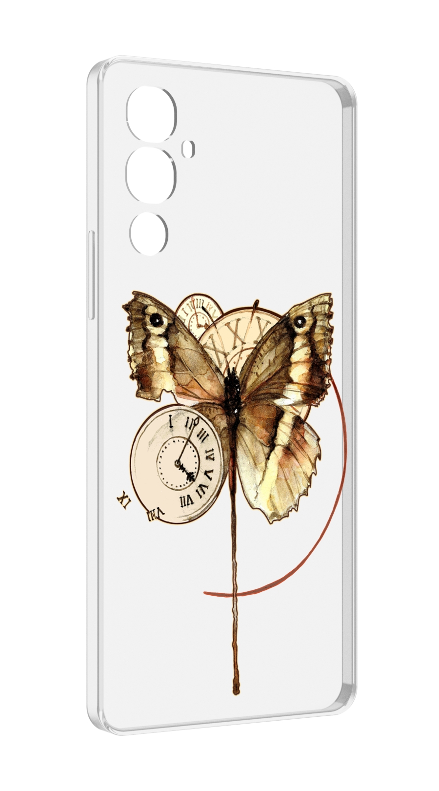 Чехол MyPads старинные часы с бабочкой для Tecno Pova 4
