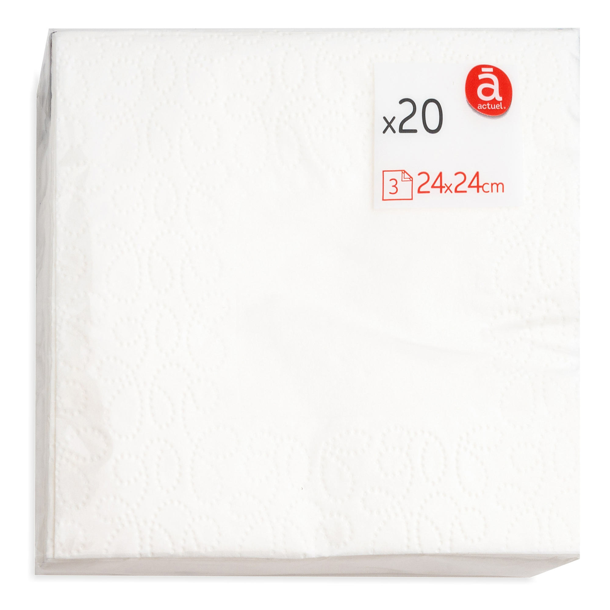 Салфетки бумажные Actuel трехслойные 24 x 24 см белые 20 шт