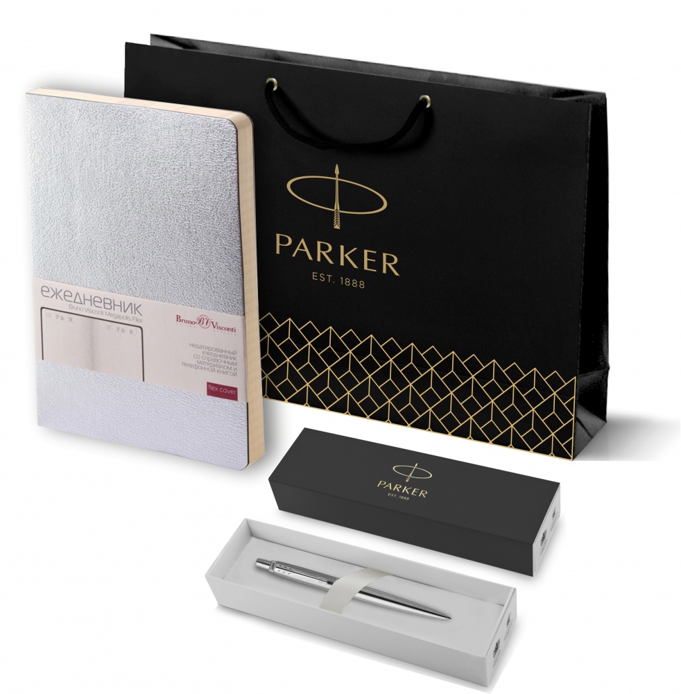 фото Подарочный набор: шарик. ручка parker jotter essential st. steel сt и ежедневник серебр.