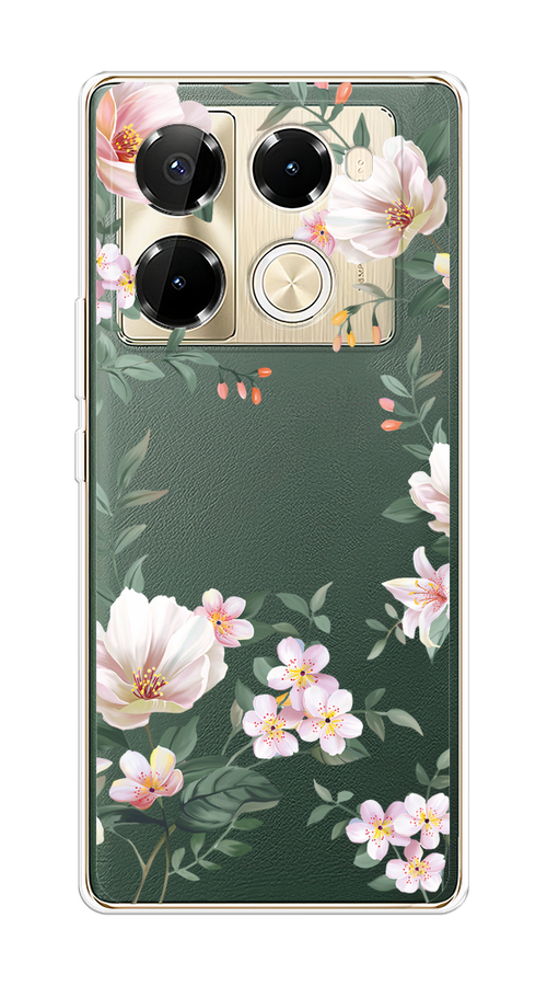 

Чехол на Infinix Note 40 Pro 5G/Note 40 Pro Plus "Beautiful white flowers", Бежевый;зеленый, 3106050-1