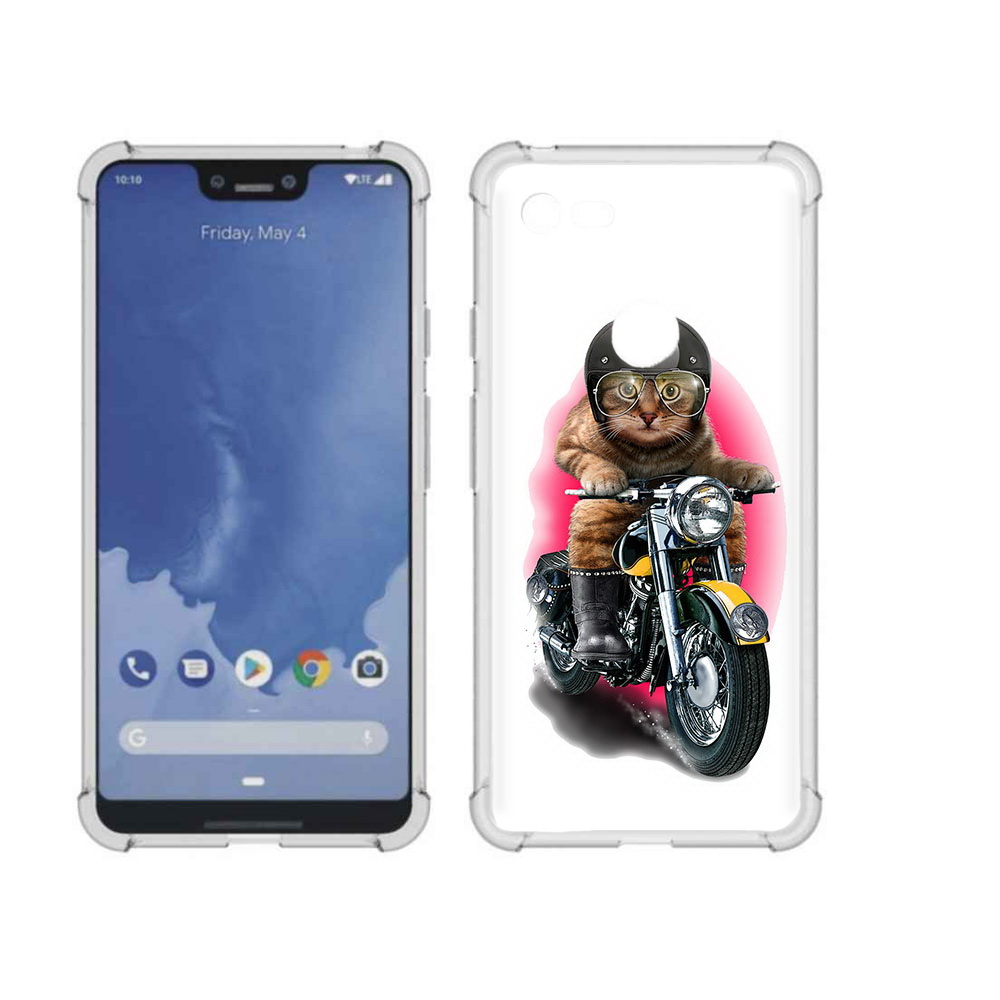 

Чехол MyPads Tocco для Google Pixel 3 XL мото-кот, Прозрачный, Tocco