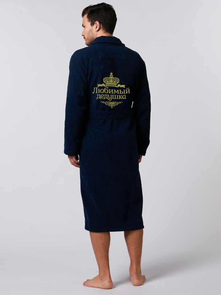 фото Халат мужской халат с вышивкой lux любимый дедушка синий 50-52 ru