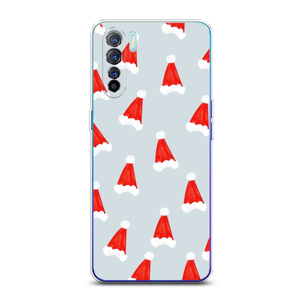 

Чехол на Oppo A91 "Новогодние шапочки", Белый;красный;серый, 252450-5
