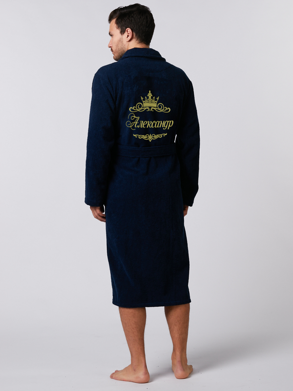 фото Халат мужской махровый с вышивкой "александр" синий, 58-60 ru халат с вышивкой lux