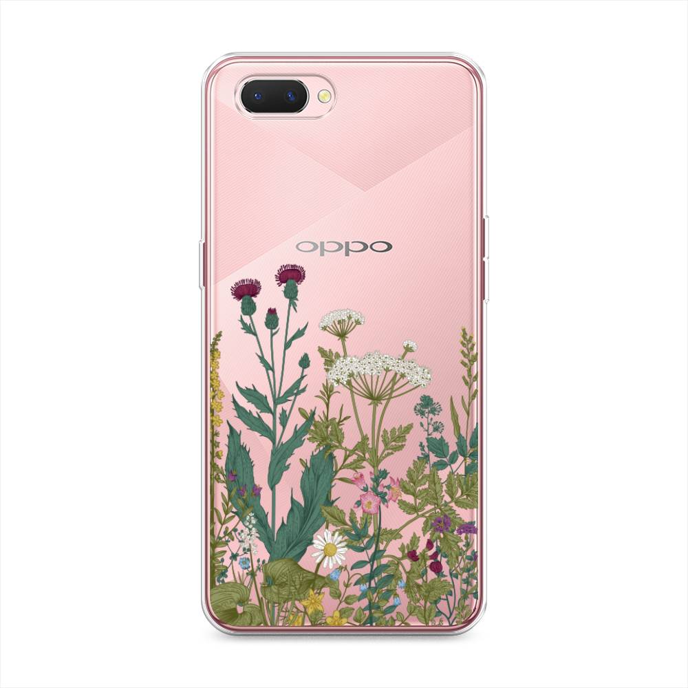 

Чехол на Oppo A3s "Дикие полевые цветы", Зеленый;розовый;белый, 252050-2