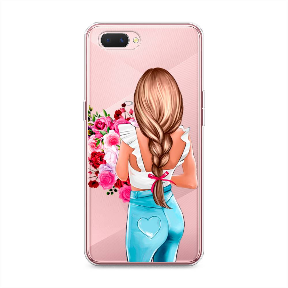 

Чехол на Oppo A3s "Девушка с цветами", Коричневый;розовый;голубой, 252050-6