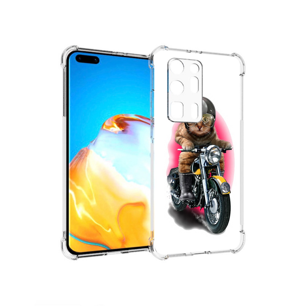 

Чехол MyPads Tocco для Huawei P40 Pro+ мото-кот, Прозрачный, Tocco