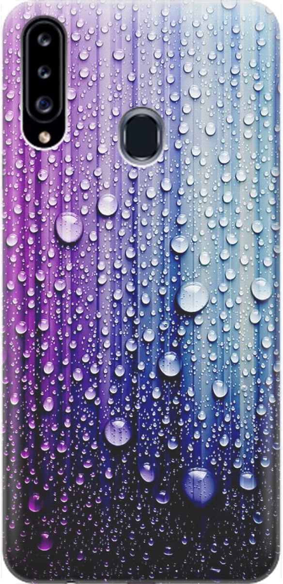

Силиконовый чехол на Samsung Galaxy A20s с принтом "Капли на голубом", Голубой;фиолетовый, 1532