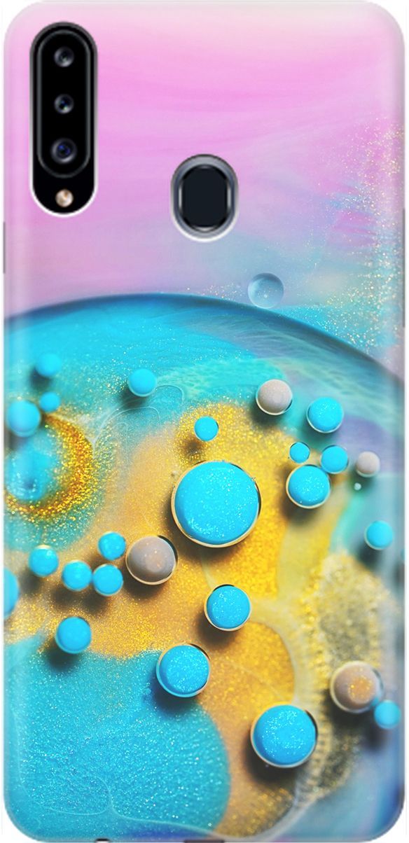 

Силиконовый чехол на Samsung Galaxy A20s с эффектом блеска "Цветные капли", Голубой;оранжевый, 1532
