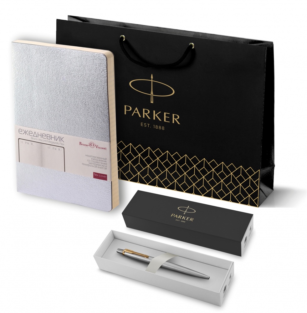 

Подарочный набор: Шариковая ручка Parker Jotter Essential St. Steel GT и Ежедневник, Подарочный набор: Шариковая ручка Parker Jotter Essential, St. Steel GT и Ежедневник недатированный серебристый