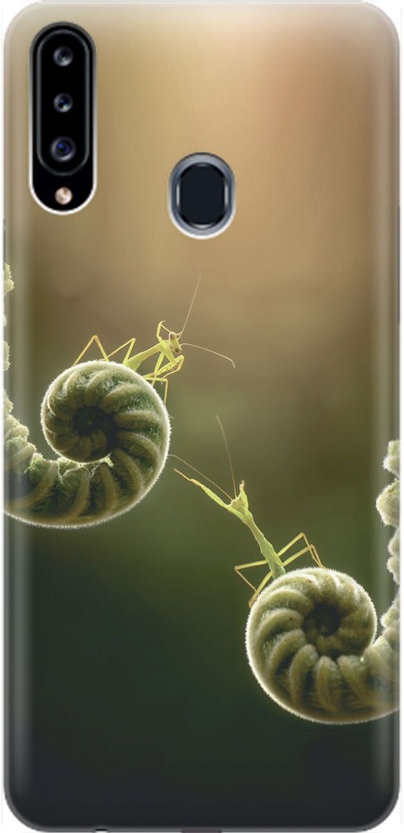 

Силиконовый чехол на Samsung Galaxy A20s с принтом "Пара богомолов", Бежевый;зеленый, 1532