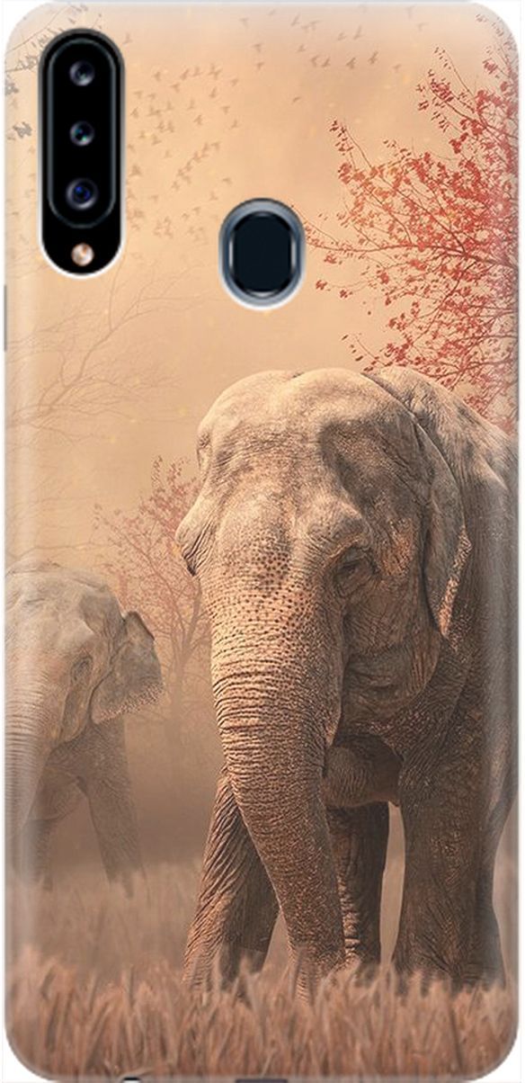 

Силиконовый чехол на Samsung Galaxy A20s с принтом "Закатный песочный слон", Коричневый;черный, 1968