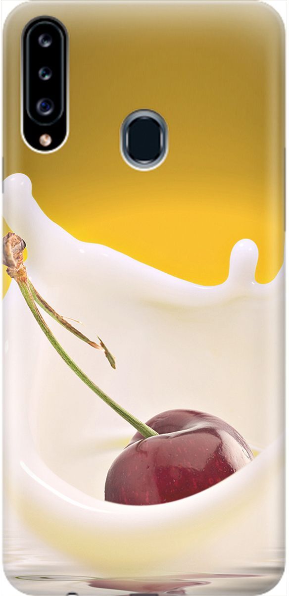 

Силиконовый чехол на Samsung Galaxy A20s с принтом "Ягода в молоке", Белый;желтый, 1968