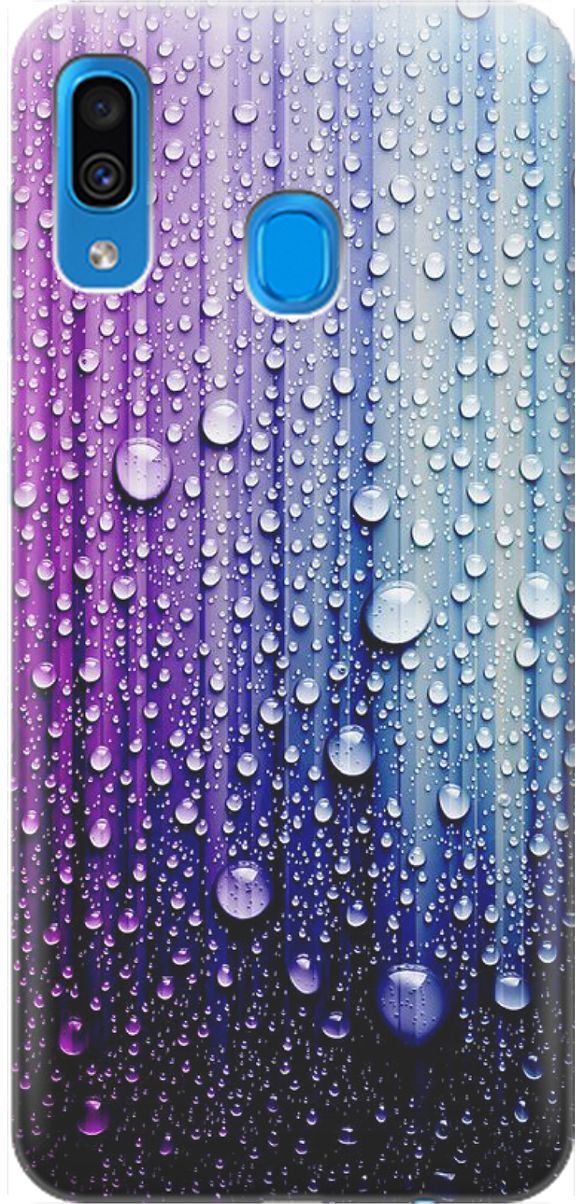 

Чехол на Samsung Galaxy A20/A30 с принтом "Капли на голубом", Голубой;фиолетовый, 1531