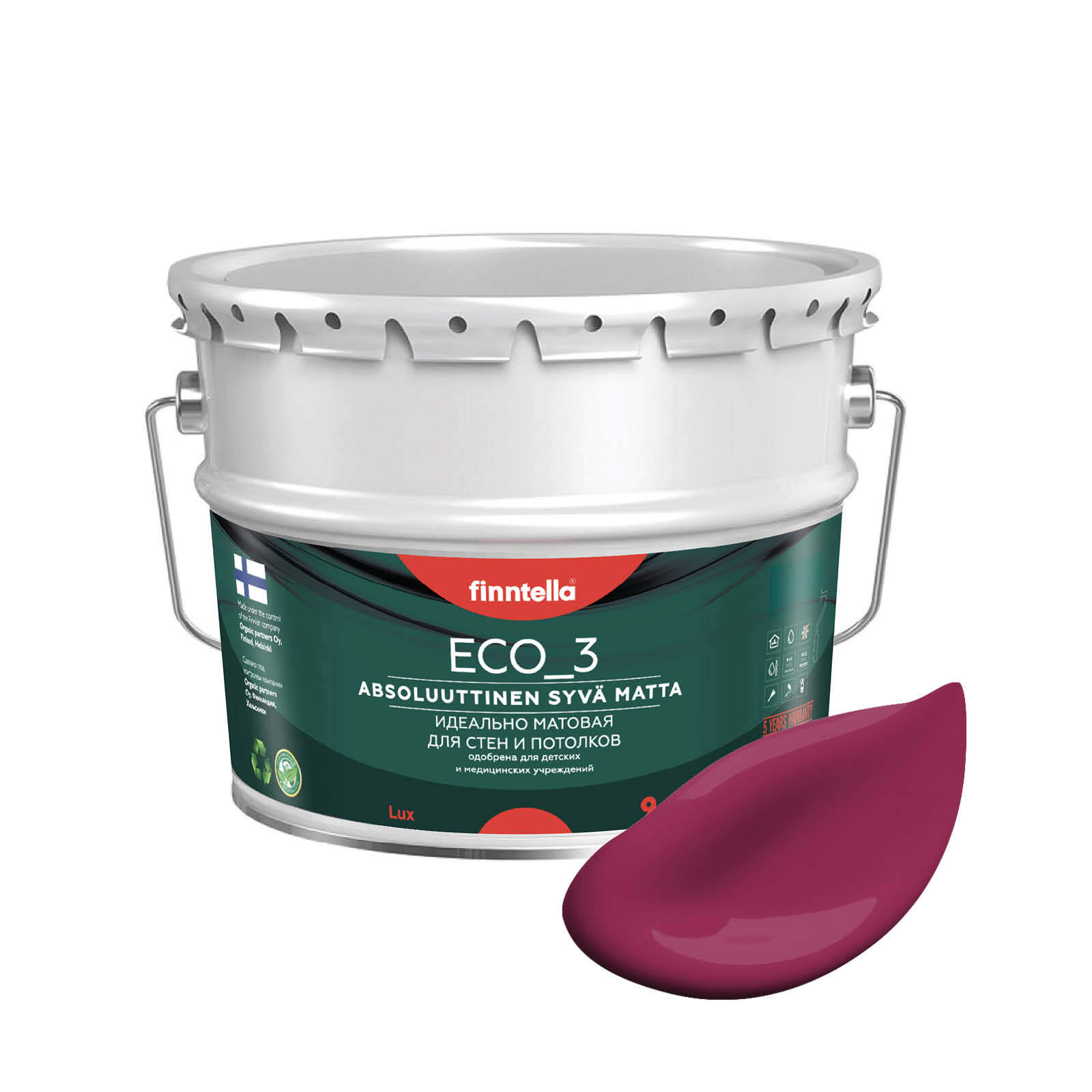 

Краска интерьерная глубокоматовая ECO_3 wash and clean FINNTELLA моющаяся, KIRSIKKA светла, Розовый, матовая для стен моющаяся ECO 3, для обоев под покраску