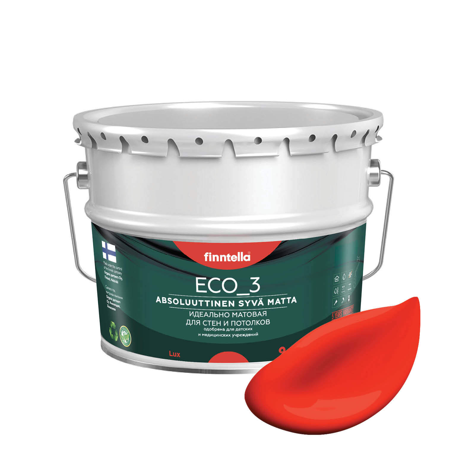 

Краска интерьерная глубокоматовая ECO_3 wash and clean FINNTELLA моющаяся, PUNA AURINKO за, Красный, матовая для стен моющаяся ECO 3, для обоев под покраску