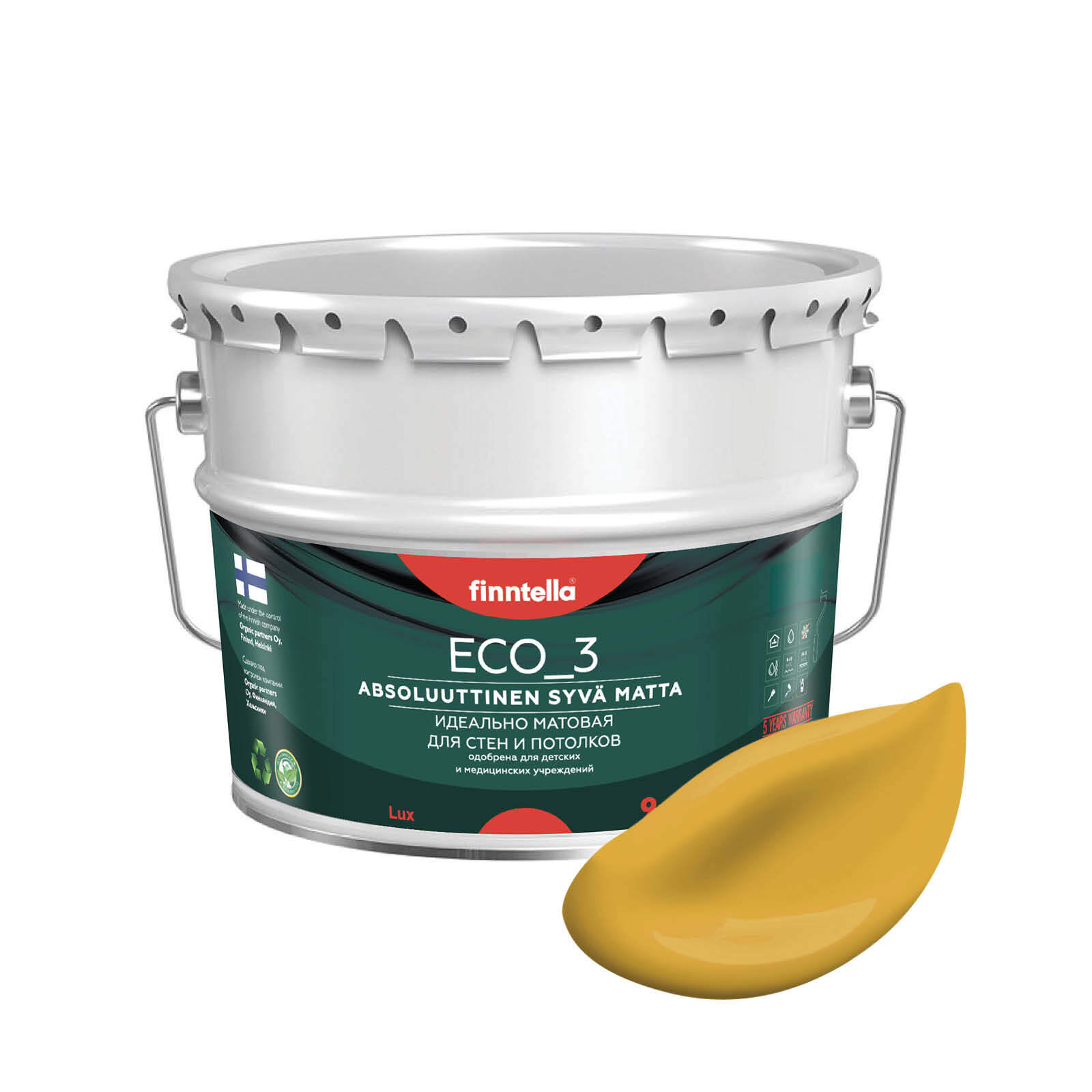 

Краска интерьерная глубокоматовая ECO_3 wash and clean FINNTELLA моющаяся, цвет OKRA, 9л, Желтый, матовая для стен моющаяся ECO 3, для обоев под покраску