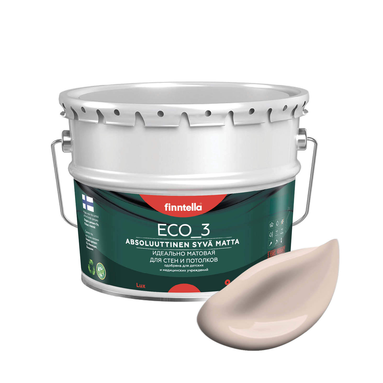 

Краска интерьерная глубокоматовая ECO_3 wash and clean FINNTELLA моющаяся, цвет MAKEA AAMU, Бежевый, матовая для стен моющаяся ECO 3, для обоев под покраску