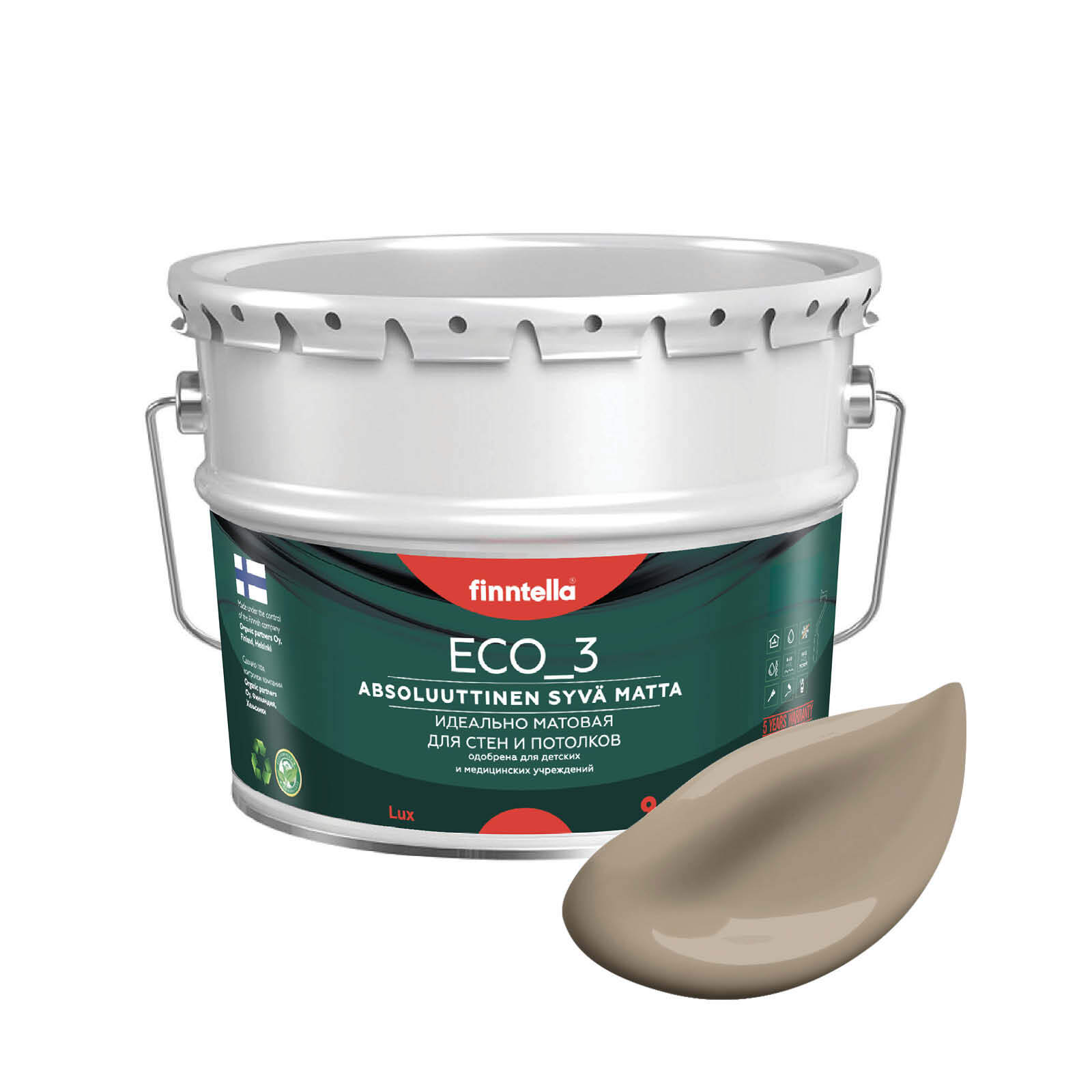 

Краска интерьерная глубокоматовая ECO_3 wash and clean FINNTELLA моющаяся, цвет PEHMEА, 9л, Бежевый, матовая для стен моющаяся ECO 3, для обоев под покраску