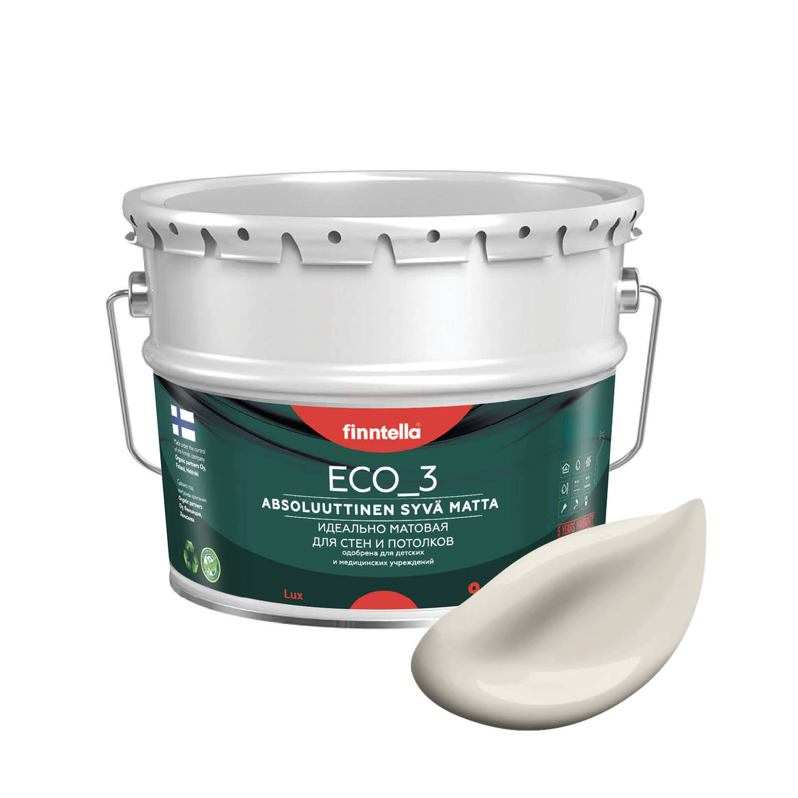 

Краска интерьерная глубокоматовая ECO_3 wash and clean FINNTELLA моющаяся, цвет KUISKAUS,, Бежевый, матовая для стен моющаяся ECO 3, для обоев под покраску