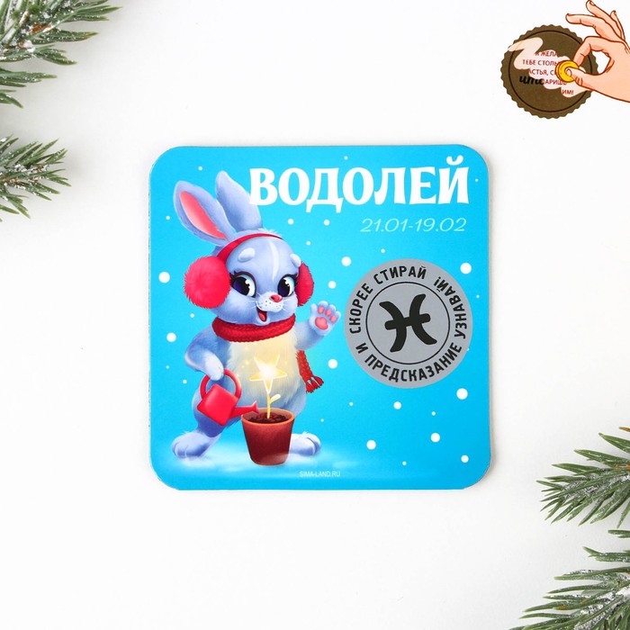 

Магнит со скретч-слоем Водолей, 8 х 8 см, год кролика