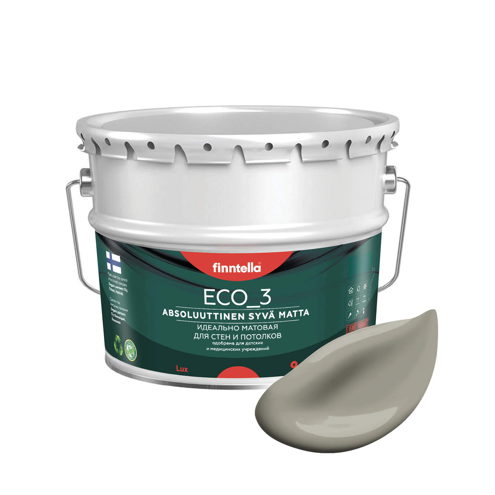 

Краска интерьерная глубокоматовая ECO_3 wash and clean FINNTELLA моющаяся, цвет GALIOTIS,, Серый, матовая для стен моющаяся ECO 3, для обоев под покраску