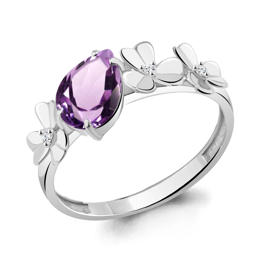

Кольцо из серебра с аметистом\фианитом Aquamarine Aquamarine 6956004А_925_р р. 17,5, 6956004А_925_р