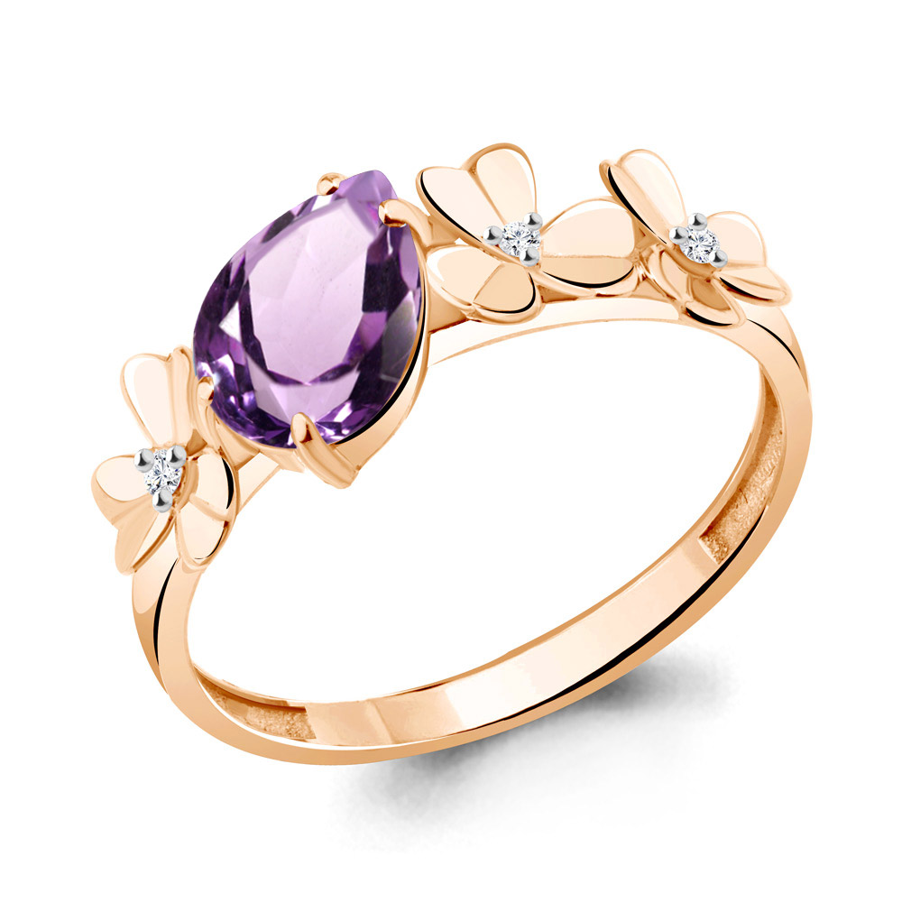 

Кольцо из серебра с аметистом\фианитом Aquamarine Aquamarine 6956004А_925_з р. 17,5, 6956004А_925_з
