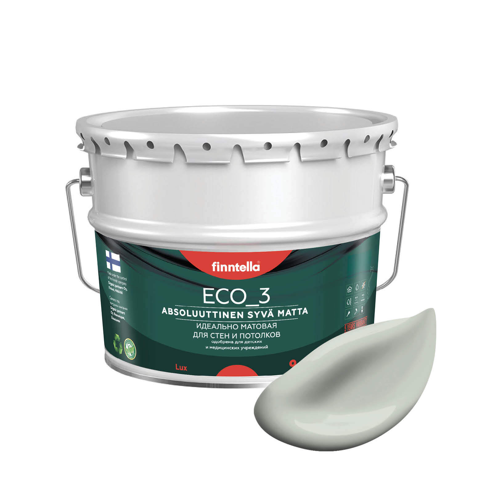 

Краска интерьерная глубокоматовая ECO_3 wash and clean FINNTELLA моющаяся, цвет KANARIAN,, Зеленый, матовая для стен моющаяся ECO 3, для обоев под покраску
