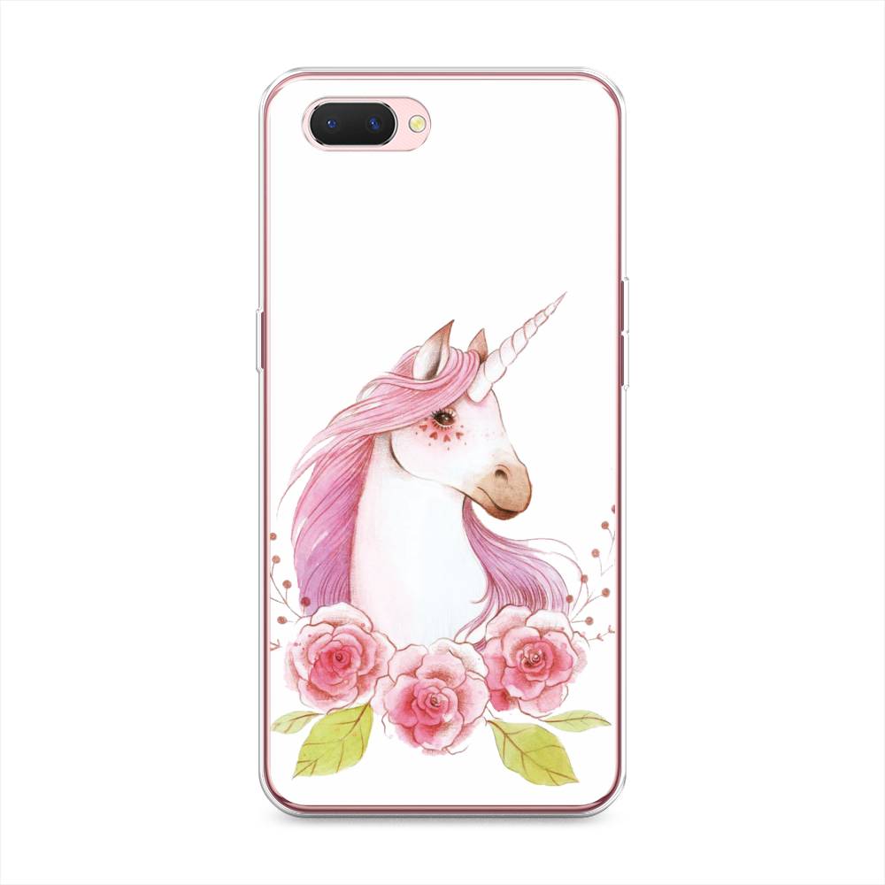

Чехол на Oppo A3s "Единорог цветы", Белый;розовый;серый, 252050-1