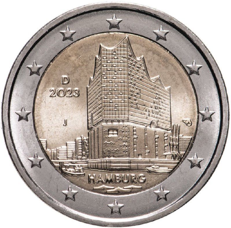 Монета 2 евро Эльбская филармония, Гамбург, D, Германия 2023 UNC
