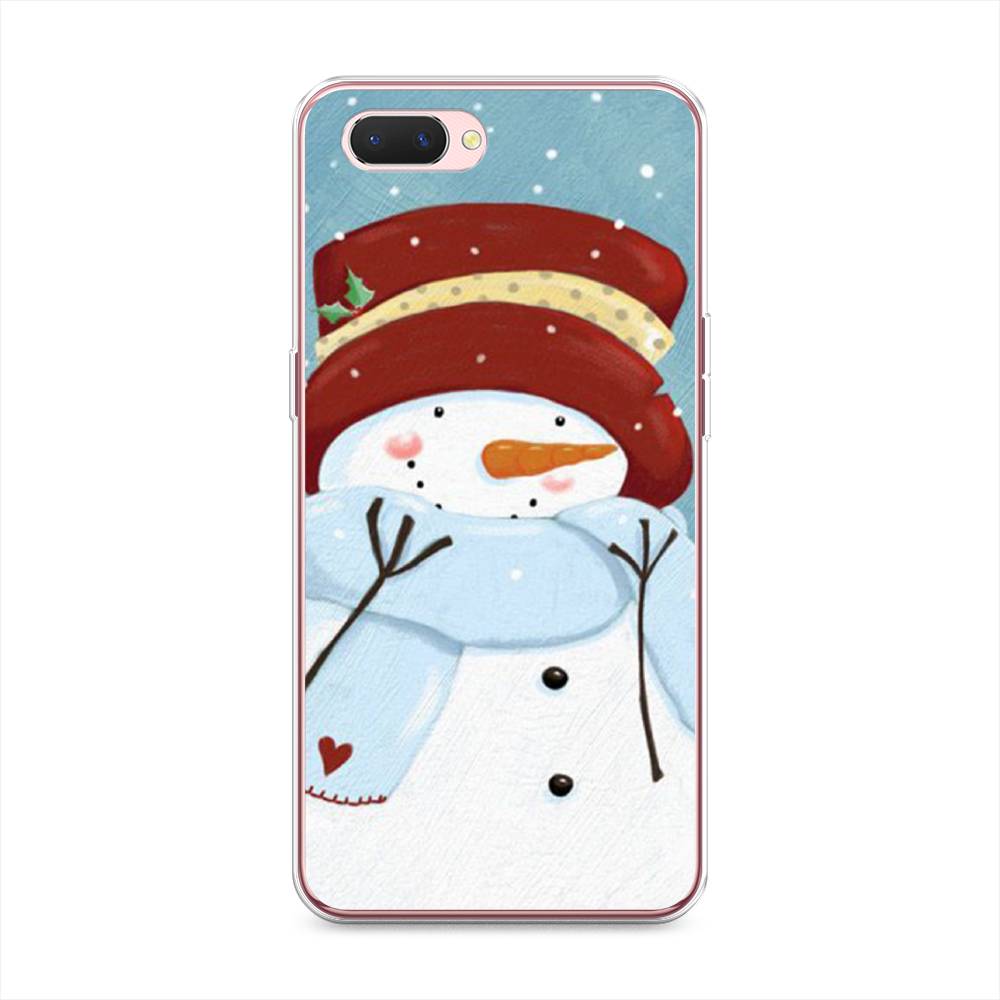 

Чехол на Oppo A3s "Застенчивый снеговик", Голубой;белый;красный, 252050-5