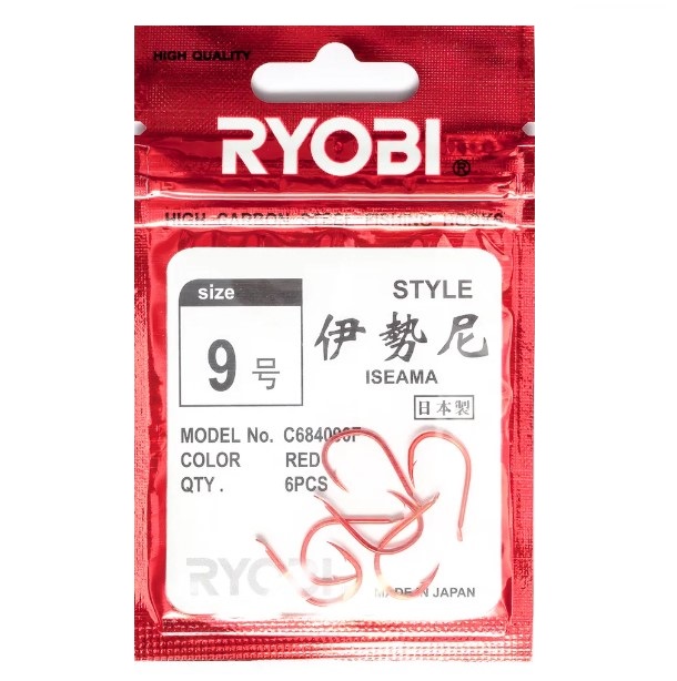 Крючки рыболовные Ryobi ISEAMA FLATTED RED №9, 6 шт.