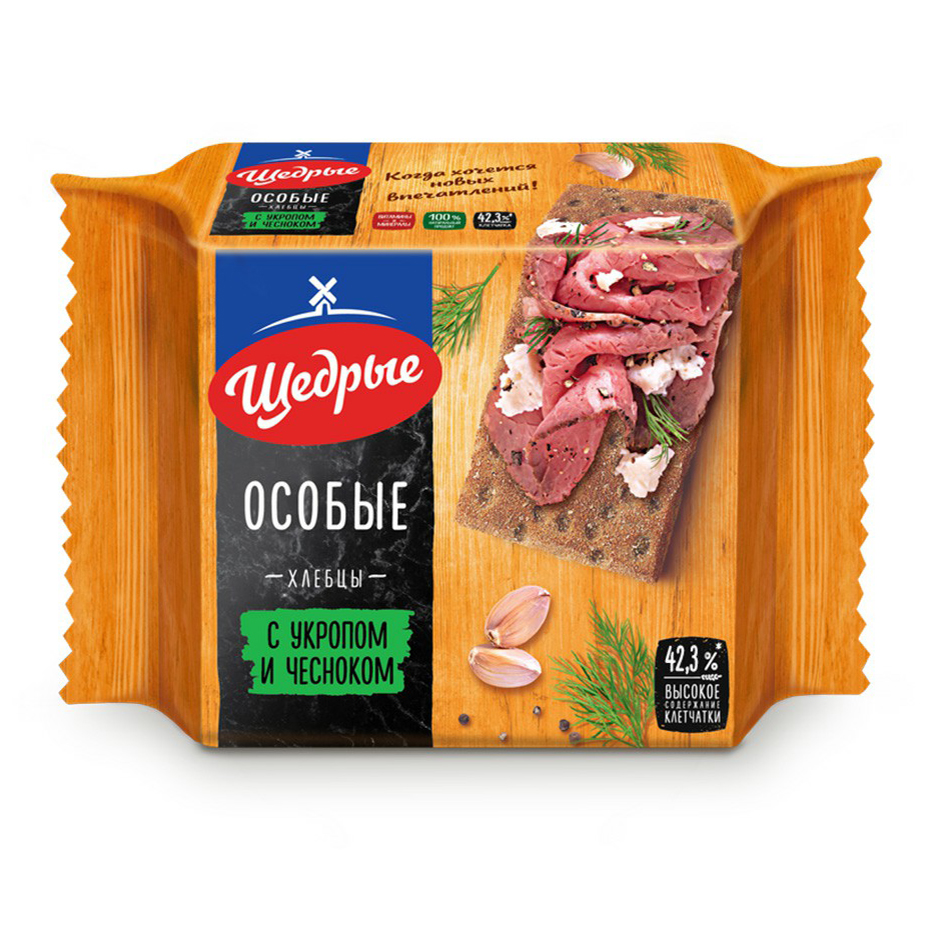 

Хлебцы ржано-пшеничные Щедрые Особые с укропом и чесноком 200 г