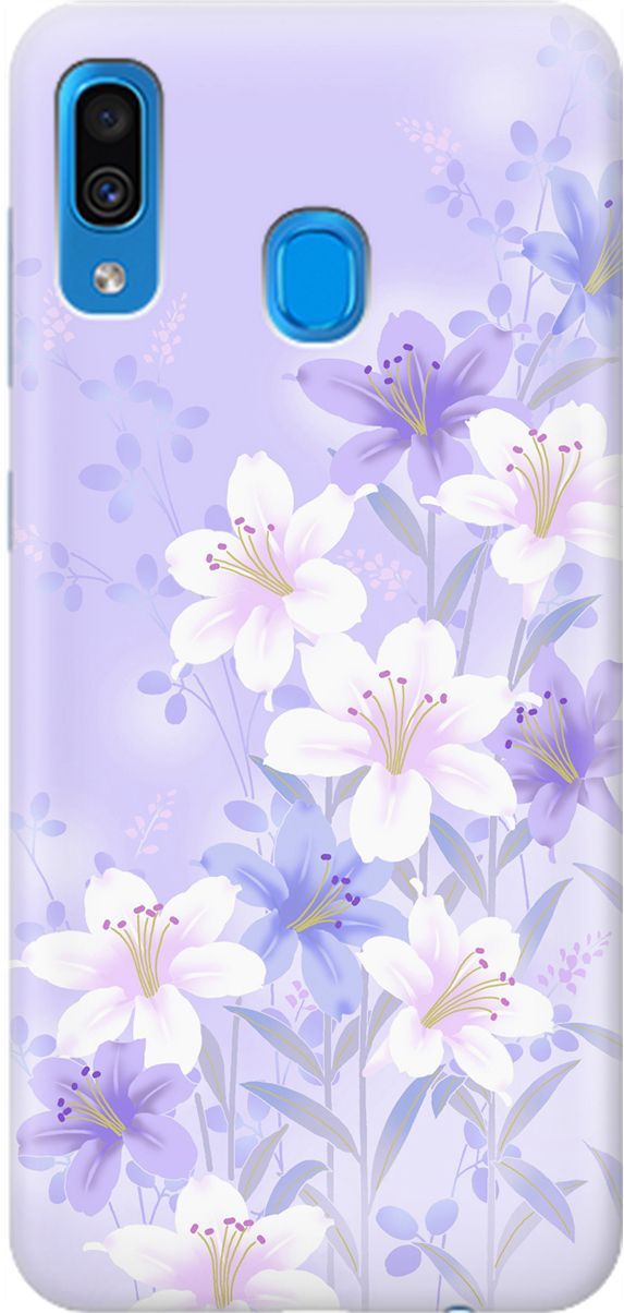 

Чехол на Samsung Galaxy A20/A30 с принтом "Лилии на фиолетовом", Белый;фиолетовый, 1531