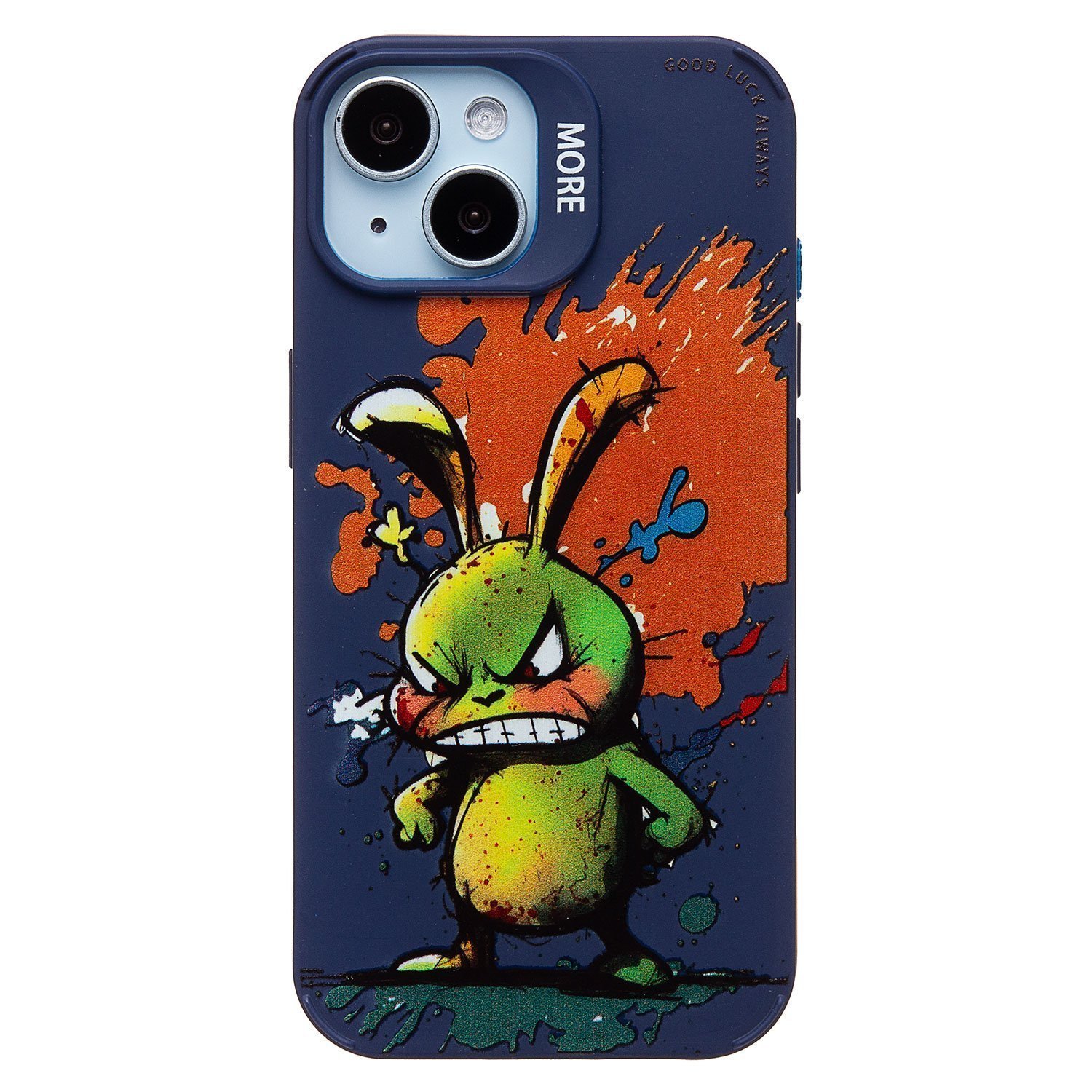 Чехол iPhone 15 силиконовый (рис. 335/заяц) <темно-синий>