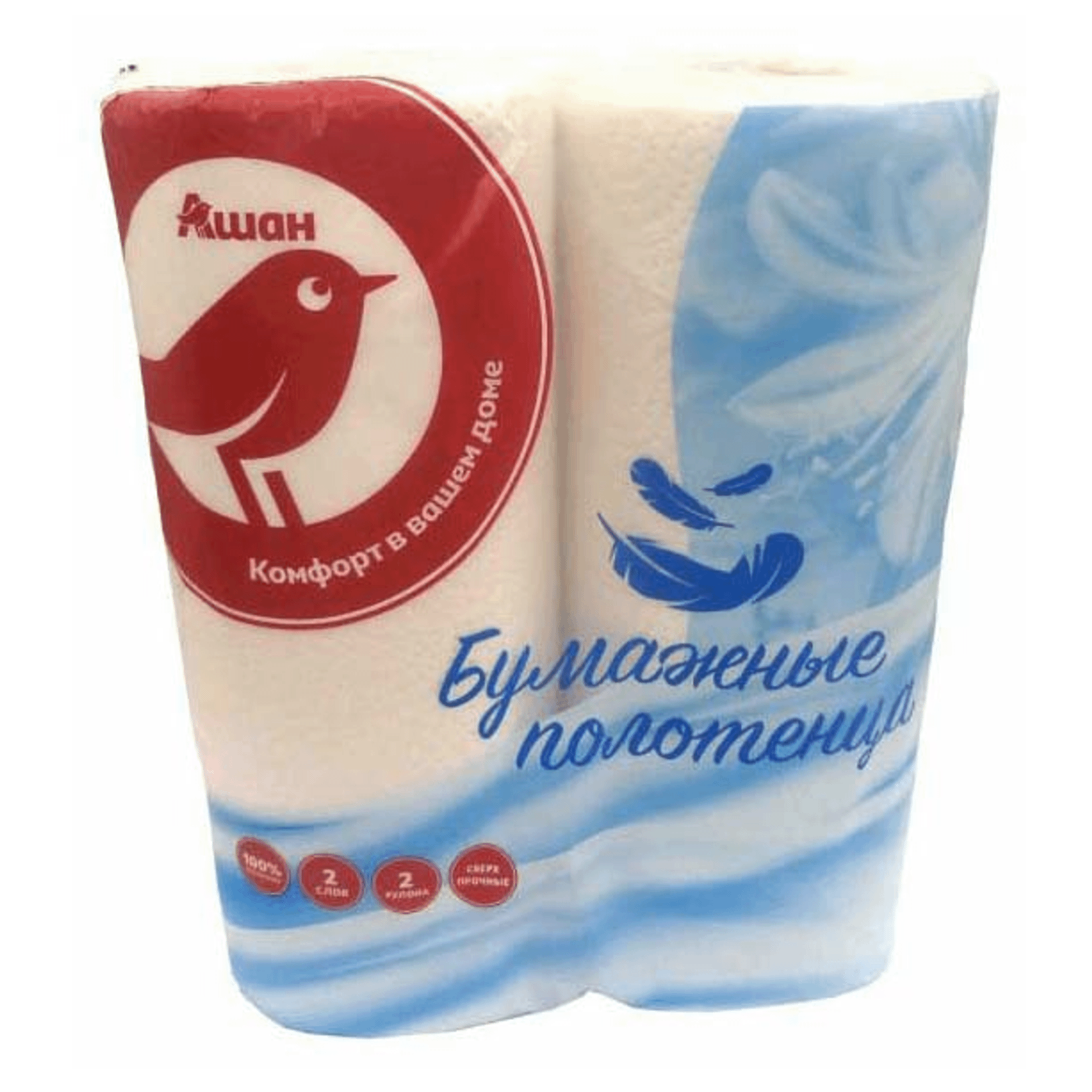 фото Бумажные полотенца ашан суперпрочные двухслойные 2 рулона