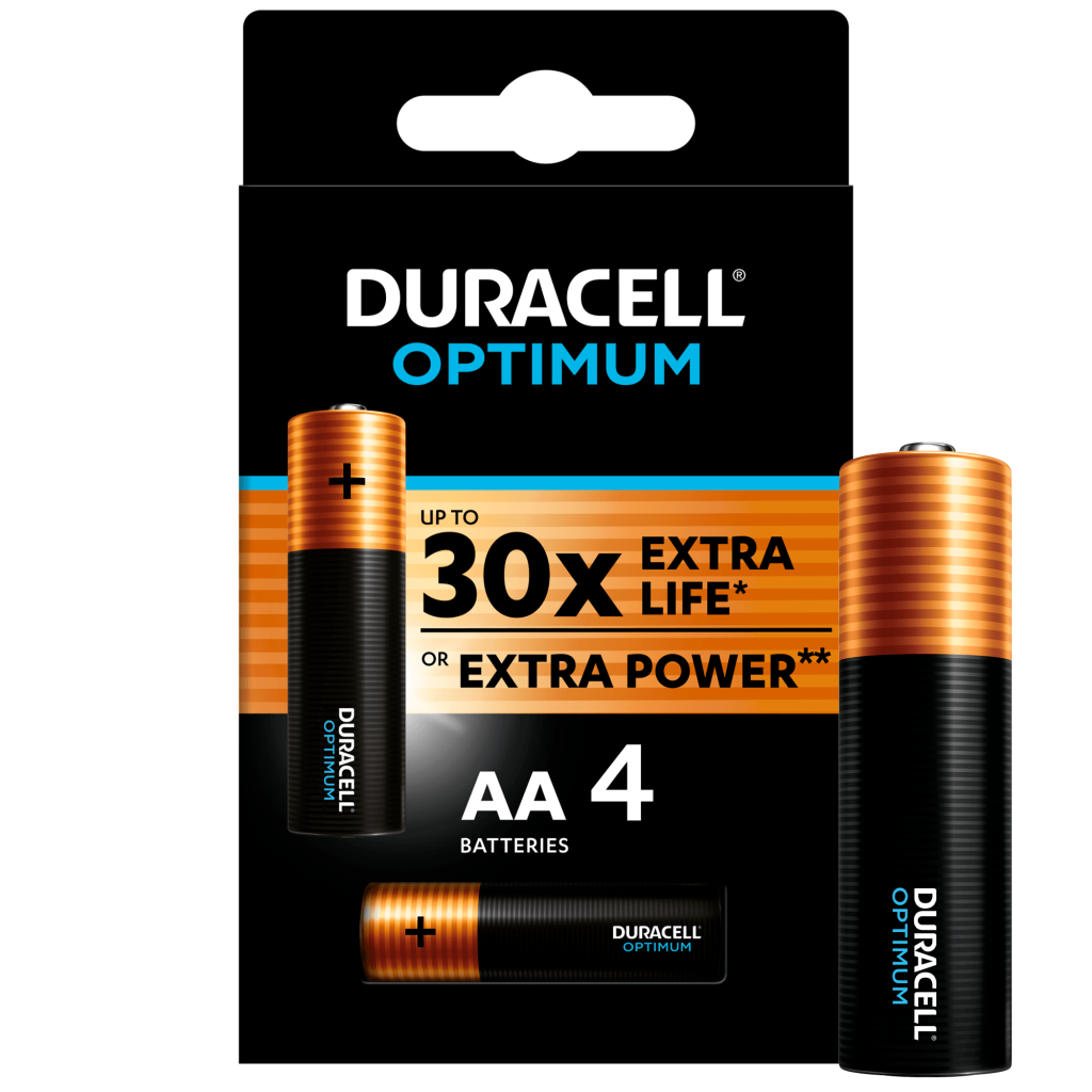 Батарейки Duracell Optimum щелочные AA, 4 шт. батарейки duracell optimum aaа 12 шт