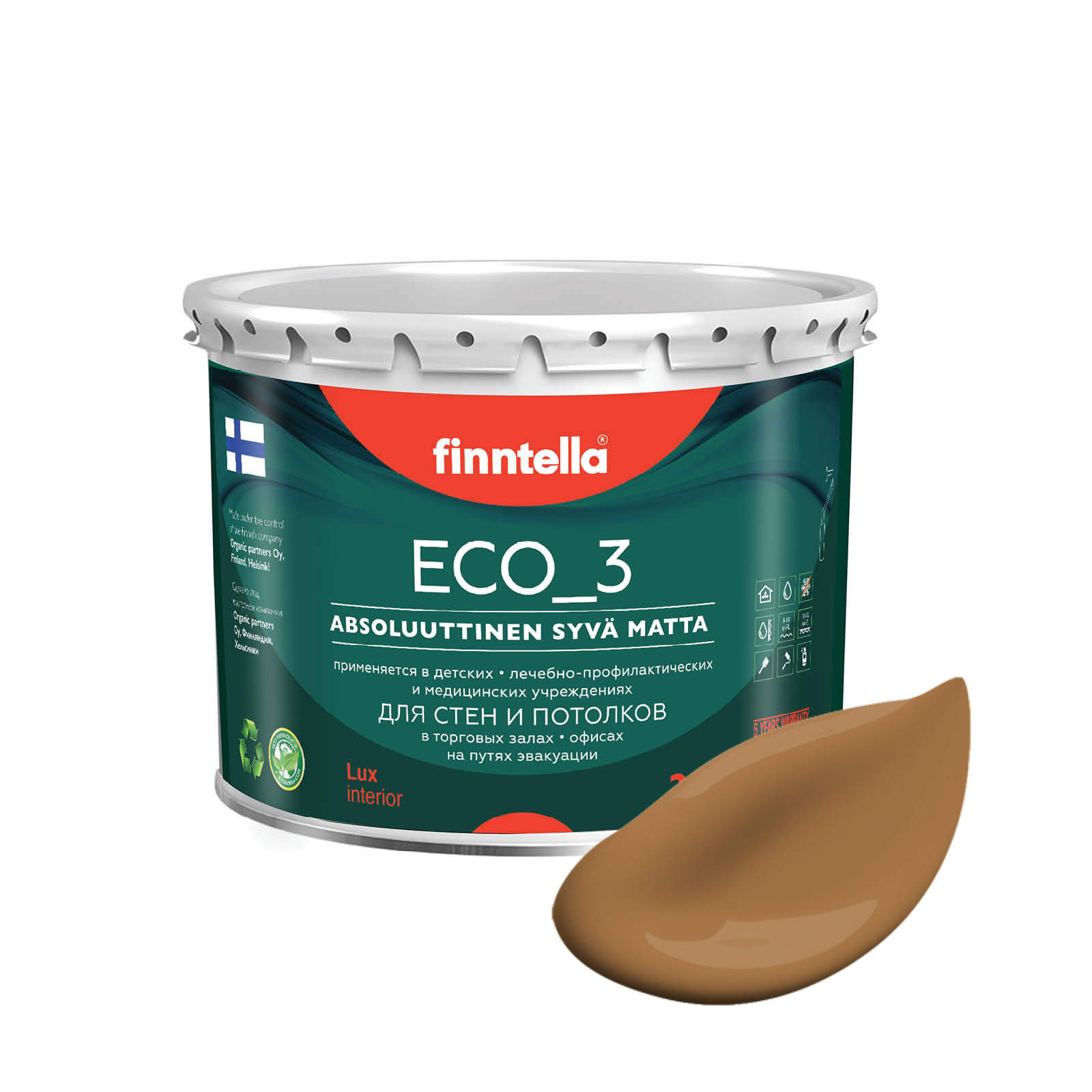

Краска интерьерная глубокоматовая ECO_3 wash and clean FINNTELLA моющаяся, SEEPIA желто-ко, Коричневый, матовая для стен моющаяся ECO 3, для обоев под покраску