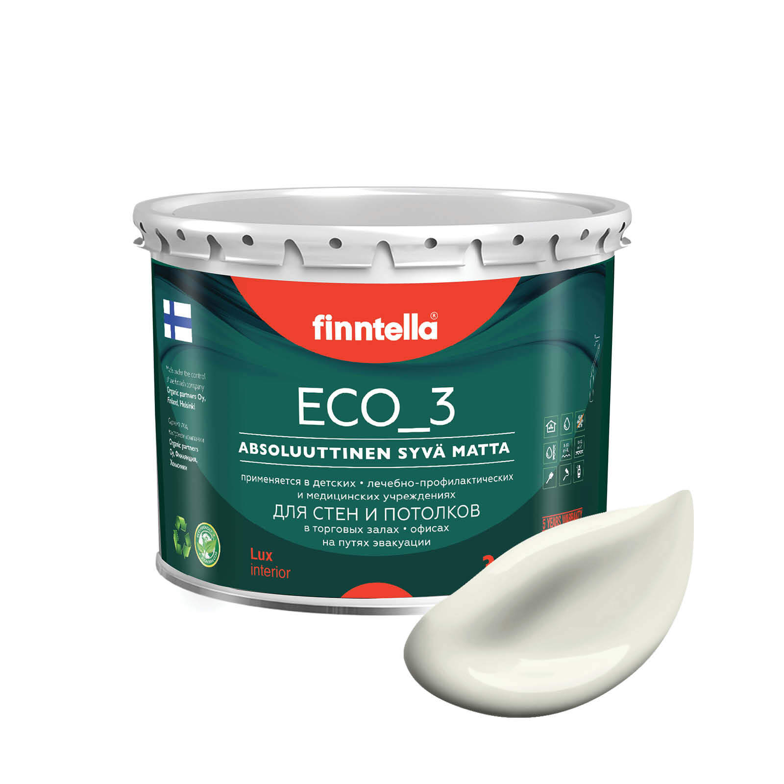 

Краска интерьерная глубокоматовая ECO_3 wash and clean FINNTELLA моющаяся, ANTIIKKI белый,, матовая для стен моющаяся ECO 3, для обоев под покраску