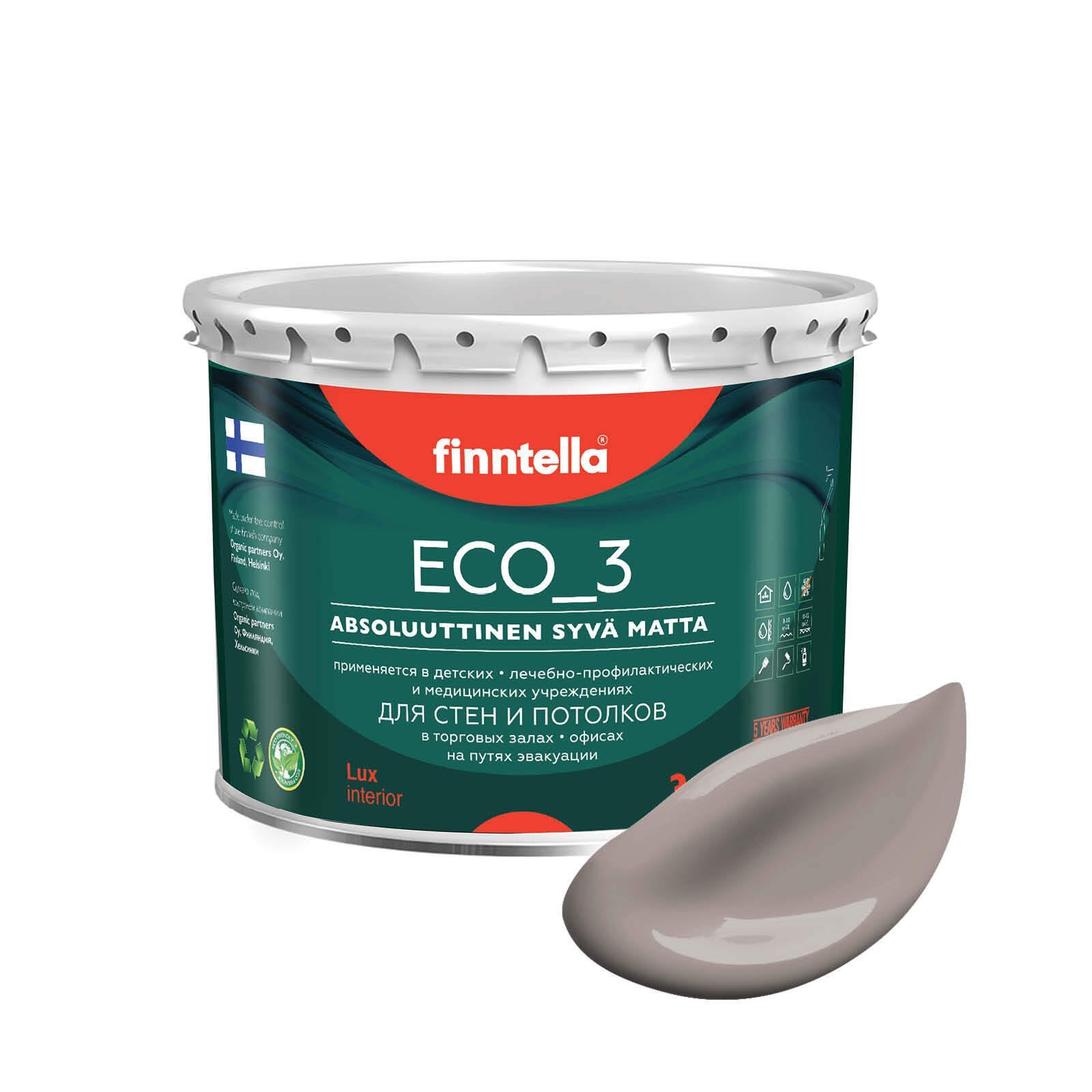 

Краска интерьерная глубокоматовая ECO_3 wash and clean FINNTELLA моющаяся, цвет KAAKAO, 2,, Коричневый, матовая для стен моющаяся ECO 3, для обоев под покраску