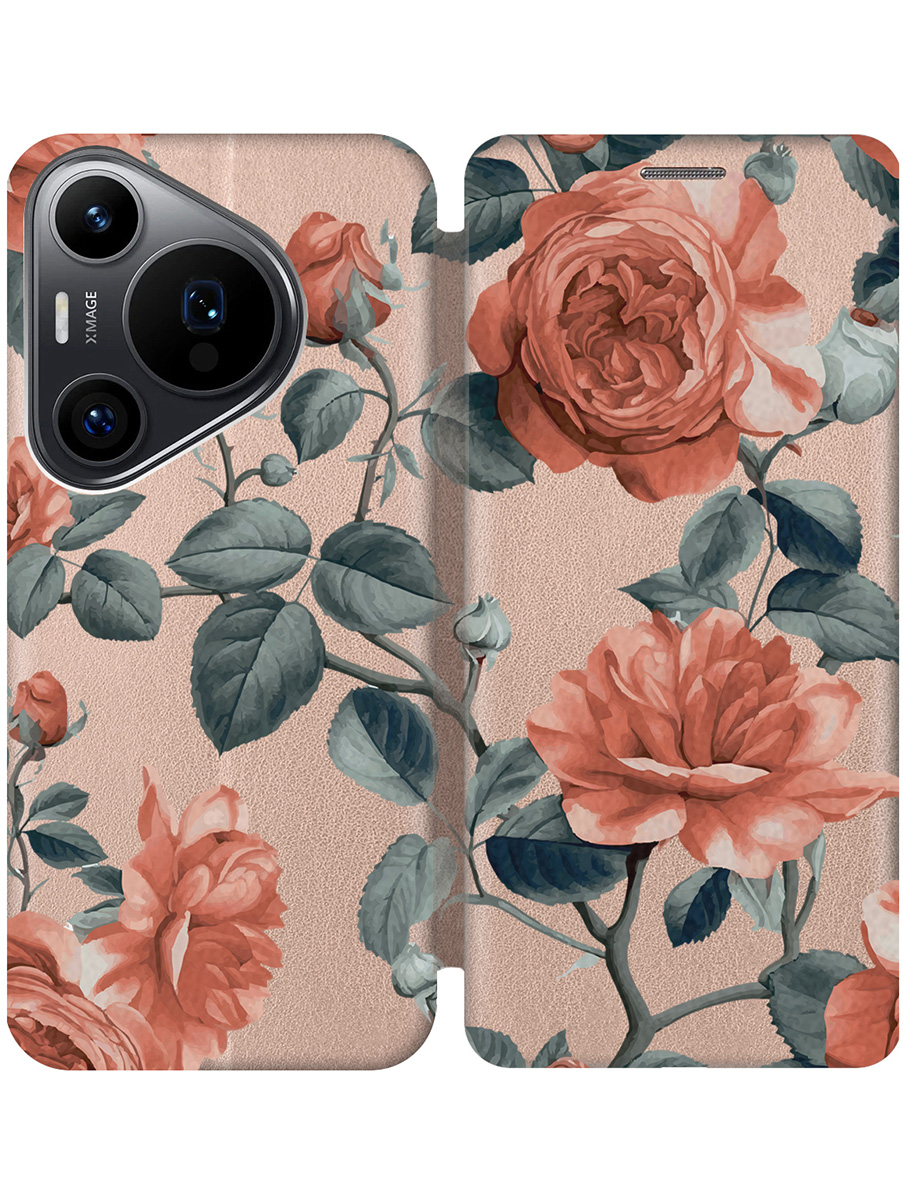 

Чехол-книжка на Huawei Pura 70 Pro / 70 Pro+ с принтом "Винтажные розы" золотой, Золотистый;зеленый;красный, 782625223