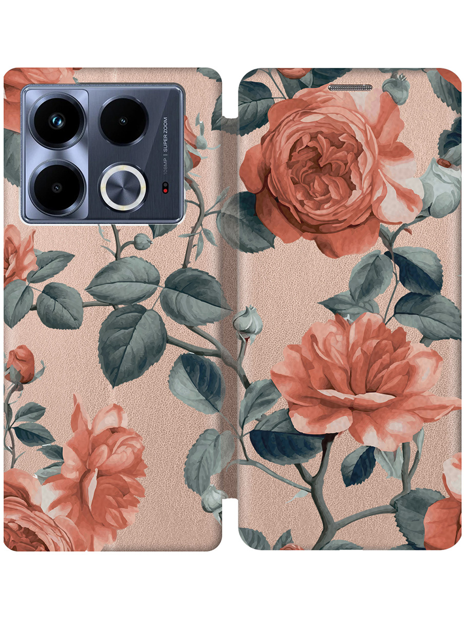 

Чехол-книжка на Infinix Note 40 с принтом "Винтажные розы" золотой, Золотистый;зеленый;красный, 782626423