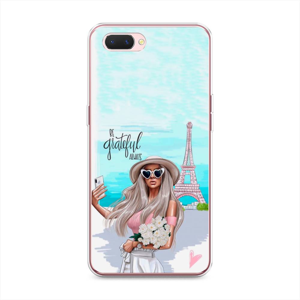 

Чехол на Oppo A3s "Селфи Париж", Голубой;бежевый, 252050-6