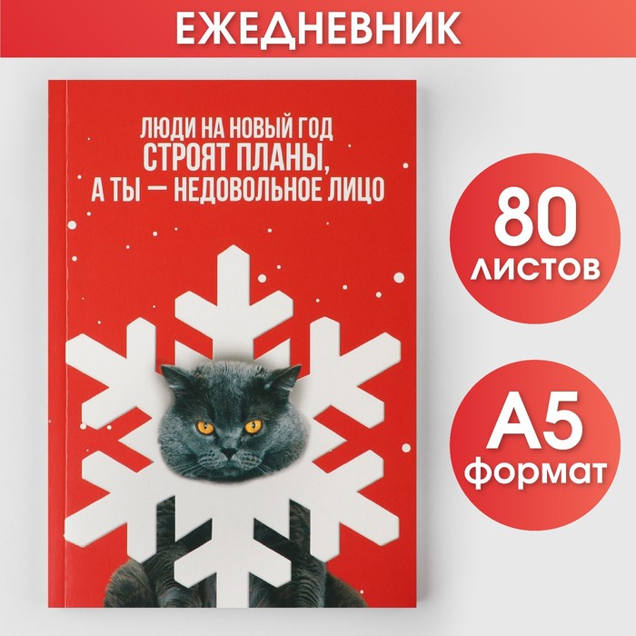 

Ежедневник в тонкой обложке А5, 80 л Недовольное лицо