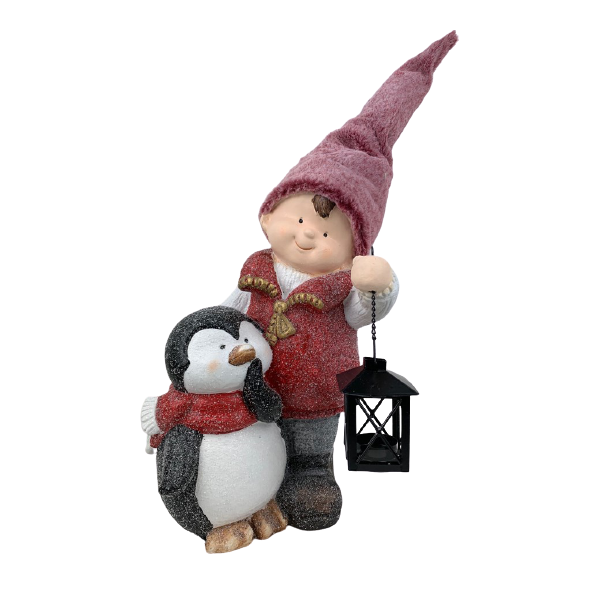 фото Фигурка новогодняя домран мальчик с пингвином 160-136 44 см красный