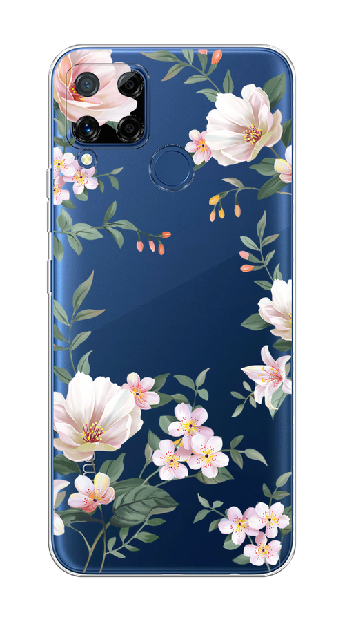 

Чехол на Oppo Realme C15 "Beautiful white flowers", Бежевый;зеленый, 255050-1